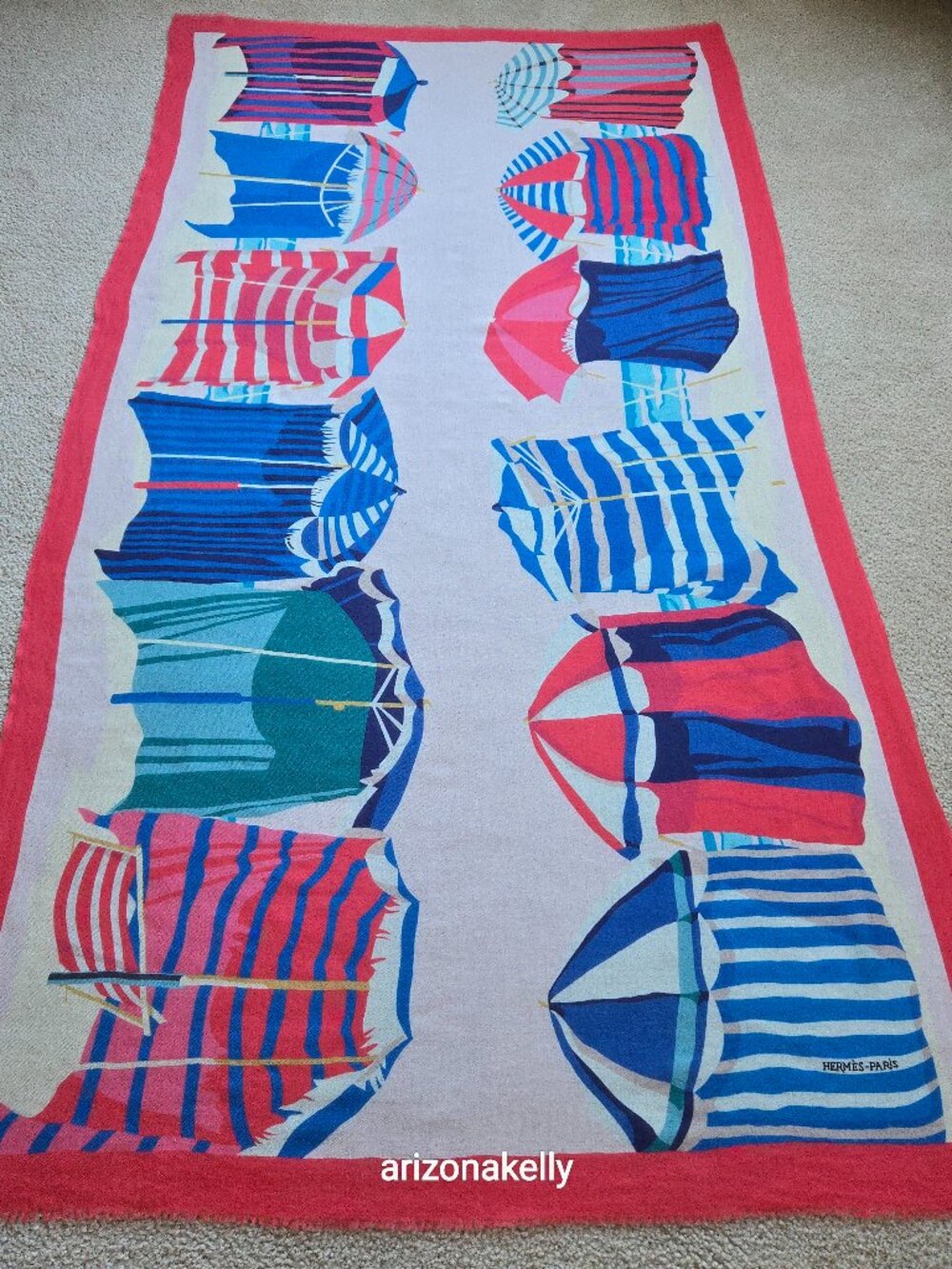 NWOT Hermès *WOOL* Charmes des Plages Normandes Beach Cabanas Scarf Stole - Picture 1 of 16